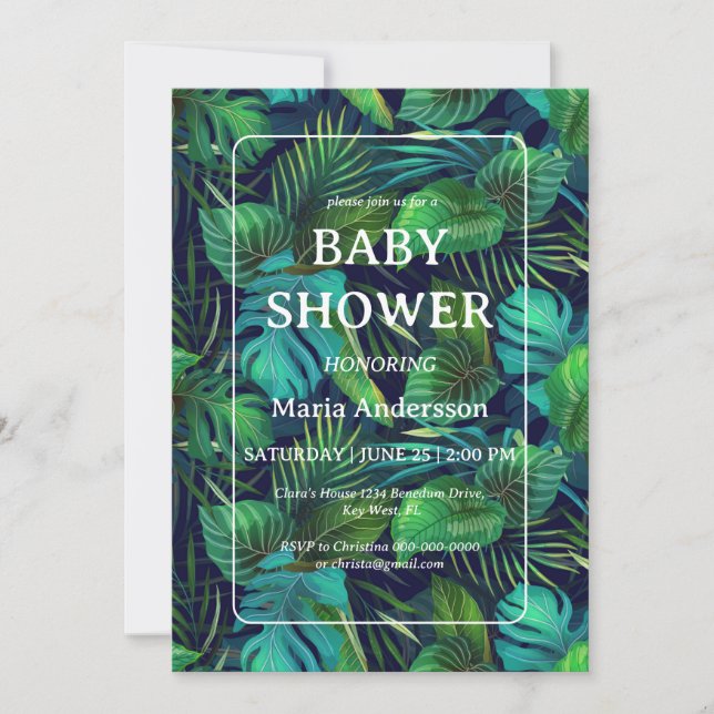 Tropical Leaf Pattern Baby Shower Invitation (Front)