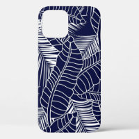 tropical leaf pattern on the navy blue background