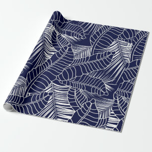 tropical leaf pattern on the navy blue background wrapping paper