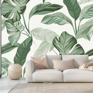 Tropical Leaf Pattern   Seamless Sage Green Wallpaper