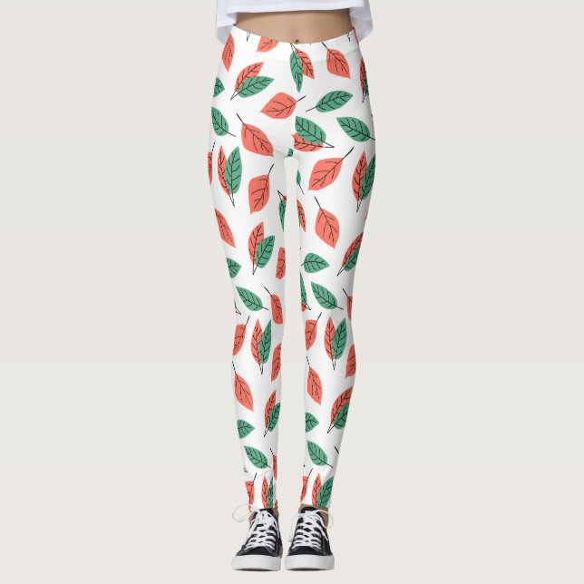Tropical leaf pattern yoga leggings (Front)