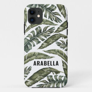 Tropical leaf personalised name and initial Case-Mate iPhone case