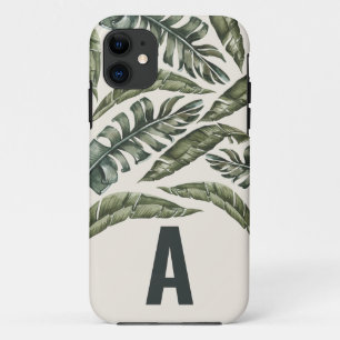 Tropical leaf personalized initial Case-Mate iPhone case