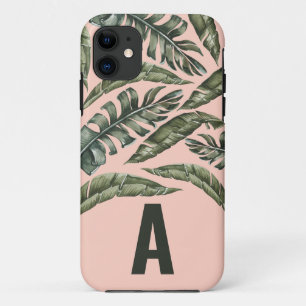 Tropical leaf personalized initial Case-Mate iPhone case