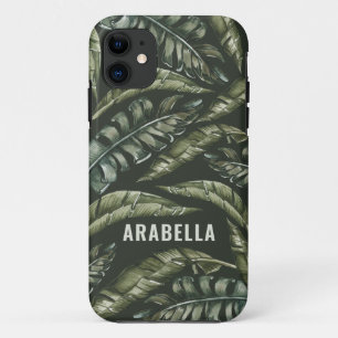 Tropical leaf personalized name and initial Case-Mate iPhone case