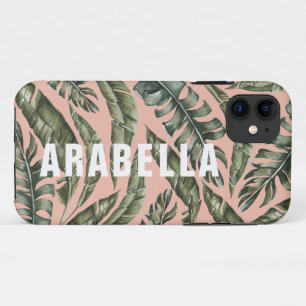 Tropical leaf personalized name and initial Case-Mate iPhone case