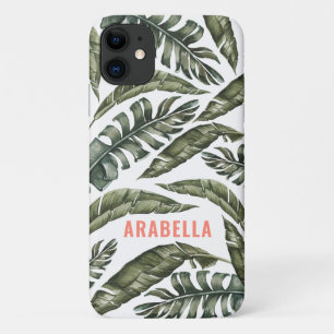 Tropical leaf personalized name and initial Case-Mate iPhone case