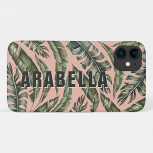 Tropical leaf personalized name and initial Case-Mate iPhone case