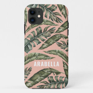Tropical leaf personalized name and initial Case-Mate iPhone case