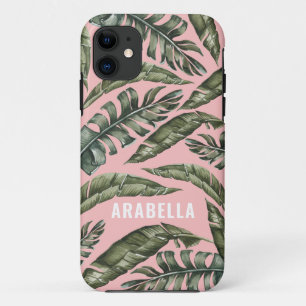 Tropical leaf personalized name Case-Mate iPhone case