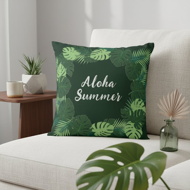 Tropical Leaf Pillow, Name or Phrase, Aloha Summer Cushion (Creator Uploaded)