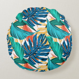 Tropical Leaf Potpourri Round Cushion
