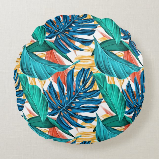 Tropical Leaf Potpourri  Round Cushion (Front)