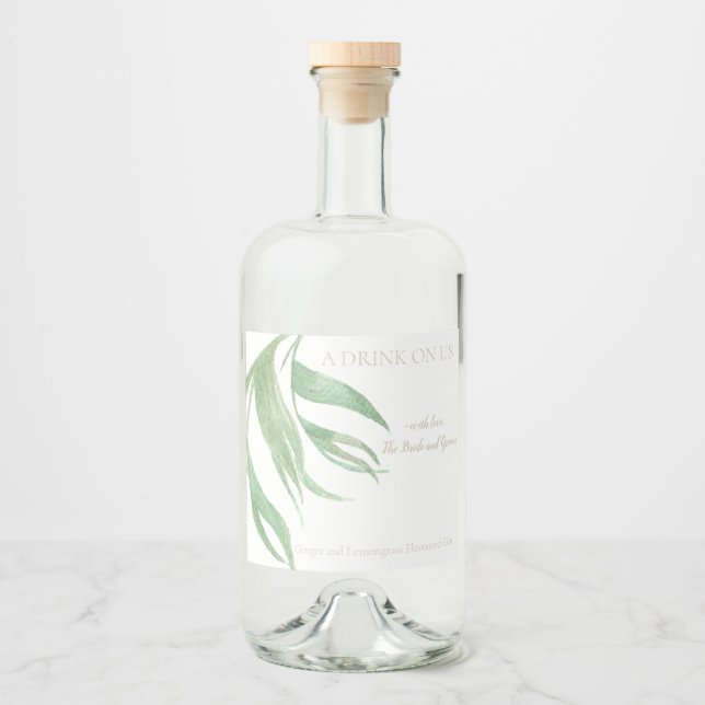 Tropical Leaf Print  Liquor Bottle Label (Front)