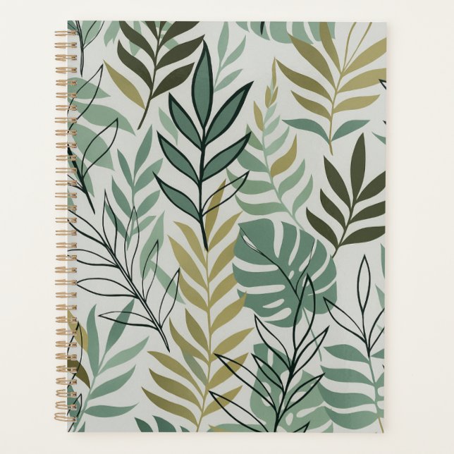 Tropical Leaf Seamless Pattern – Green & Gold Bota Planner (Front)