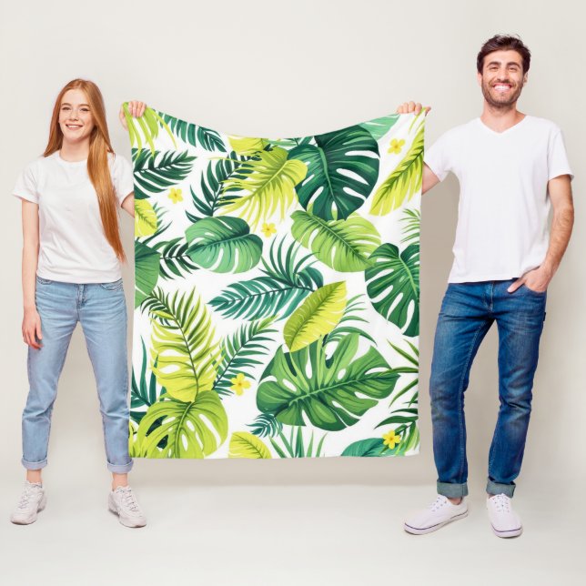 Tropical Leaf Story – Monstera & Banana Leaf   Fleece Blanket (In Situ)