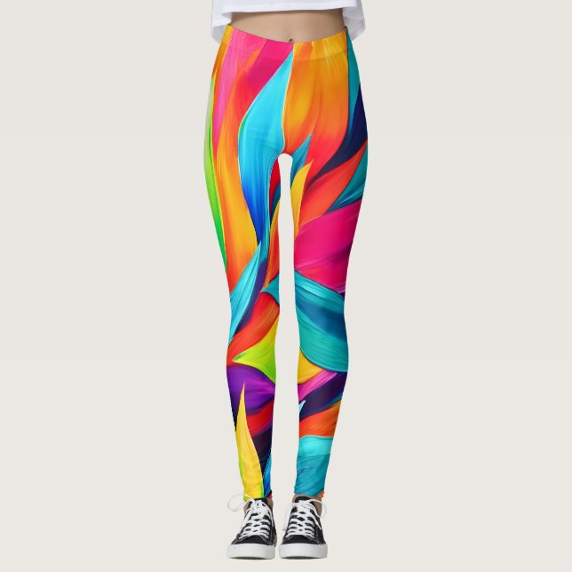 Tropical Leaf Tapestry Painting Leggings (Front)