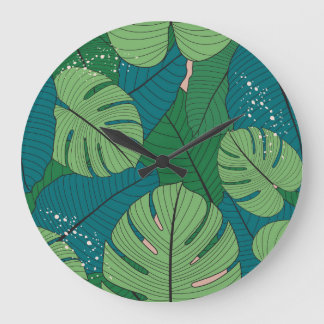 Tropical Leaf Tapestry: Vintage Verdure Large Clock