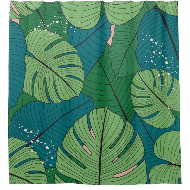 Tropical Leaf Tapestry: Vintage Verdure Shower Curtain (Front)