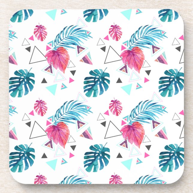 Tropical Leaf Triangle Pattern Coaster (Front)