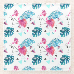 Tropical Leaf Triangle Pattern Glass Coaster