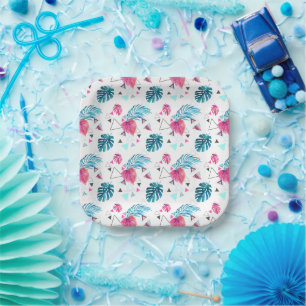 Tropical Leaf Triangle Pattern Paper Plate