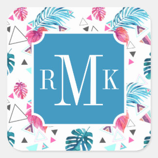 Tropical Leaf Triangle Pattern Square Sticker