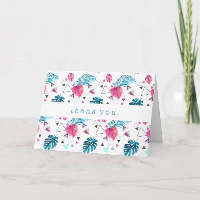 Tropical Leaf Triangle Pattern Thank You Card (Front)