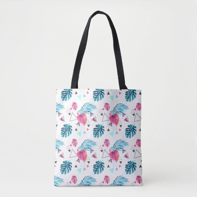 Tropical Leaf Triangle Pattern Tote Bag (Front)