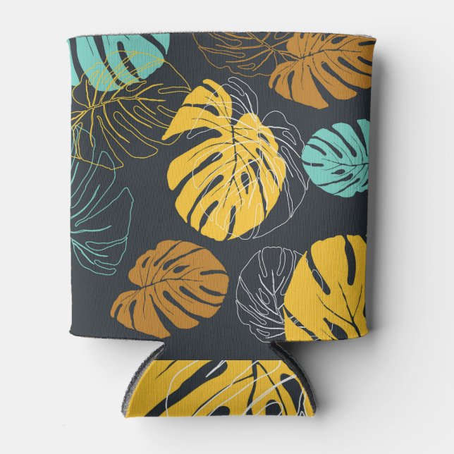 Tropical Leaf Vintage Wallpaper Pattern Can Cooler (Front)