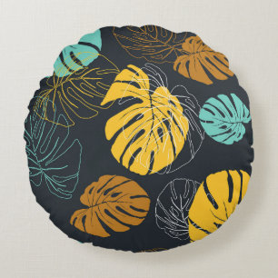 Tropical Leaf Vintage Wallpaper Pattern Round Cushion