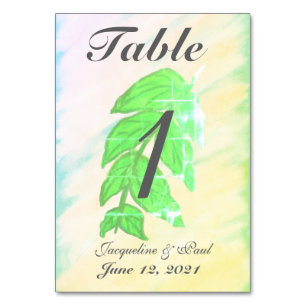 Tropical Leaf Watercolor Wedding Table No. Cards