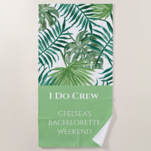 Tropical Leaf White Bachelorette Beach Party Towel
