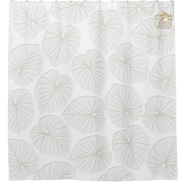 Tropical Leaf White Designer Shower Curtain Set (Front)