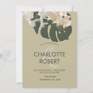 Tropical Leaf White Orchids Wedding Invitation