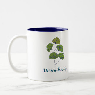 Tropical Leaf with Perosnalized Family name Two-Tone Coffee Mug