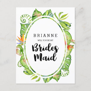 Tropical Leaf Wreath Will You Be My Bridesmaid Invitation