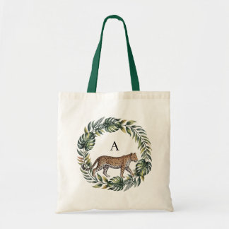 Tropical Leaf Wreath with Leopard – Minimalist Tote Bag