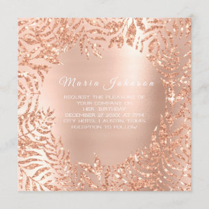 Tropical Leafs Palm Garden Pink Rose Copper Invitation