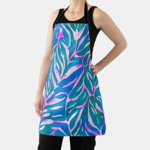 Tropical Leafy Blue Pink Pattern  Apron