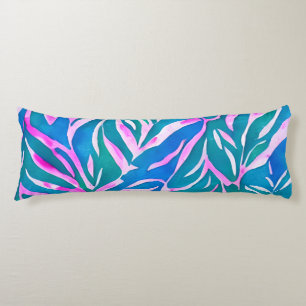 Tropical Leafy Blue Pink Pattern Body Cushion