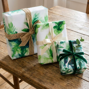 Tropical leafy green botanical house plant wrapping paper sheet