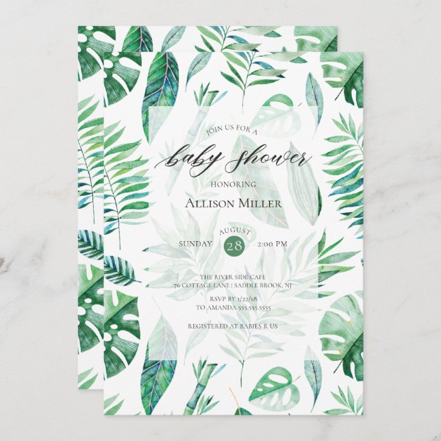 Tropical leafy Greenery Baby Shower Invitation (Front/Back)