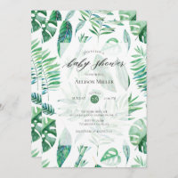 Tropical leafy Greenery Baby Shower Invitation