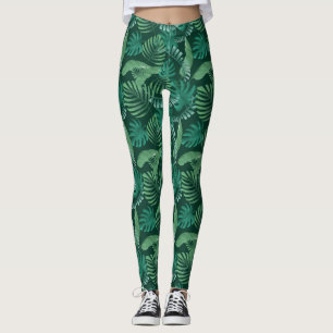 Tropical Leafy Print Leggings Green