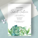 Tropical Leaves 16th Birthday Watercolor Invitation<br><div class="desc">Set the tone for a classy, tropical celebration with this elegant Sweet 16 invitation—perfect for teenager birthday party ideas like a tropical luau pool party or beach luau tiki party. Featuring chic typography that reads "Sweet Sixteen" and original watercolor palm tree monstera leaves in lush green tones, this design captures...</div>