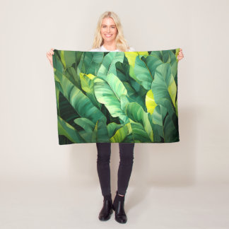 Tropical Leaves Abstract Botanical Jungle Nature Fleece Blanket