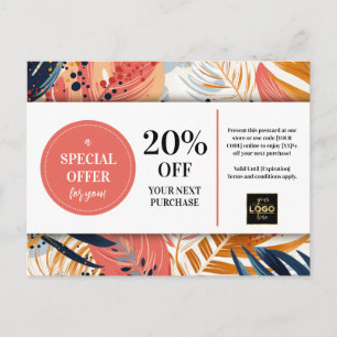 Tropical Leaves Abstract Coupon Discount Postcard