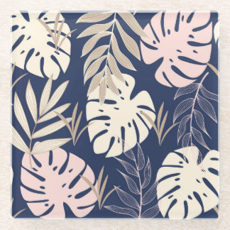 Tropical Leaves: Abstract Jungle Print Glass Coaster