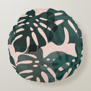 Tropical Leaves: Abstract Watercolor Art Round Cushion